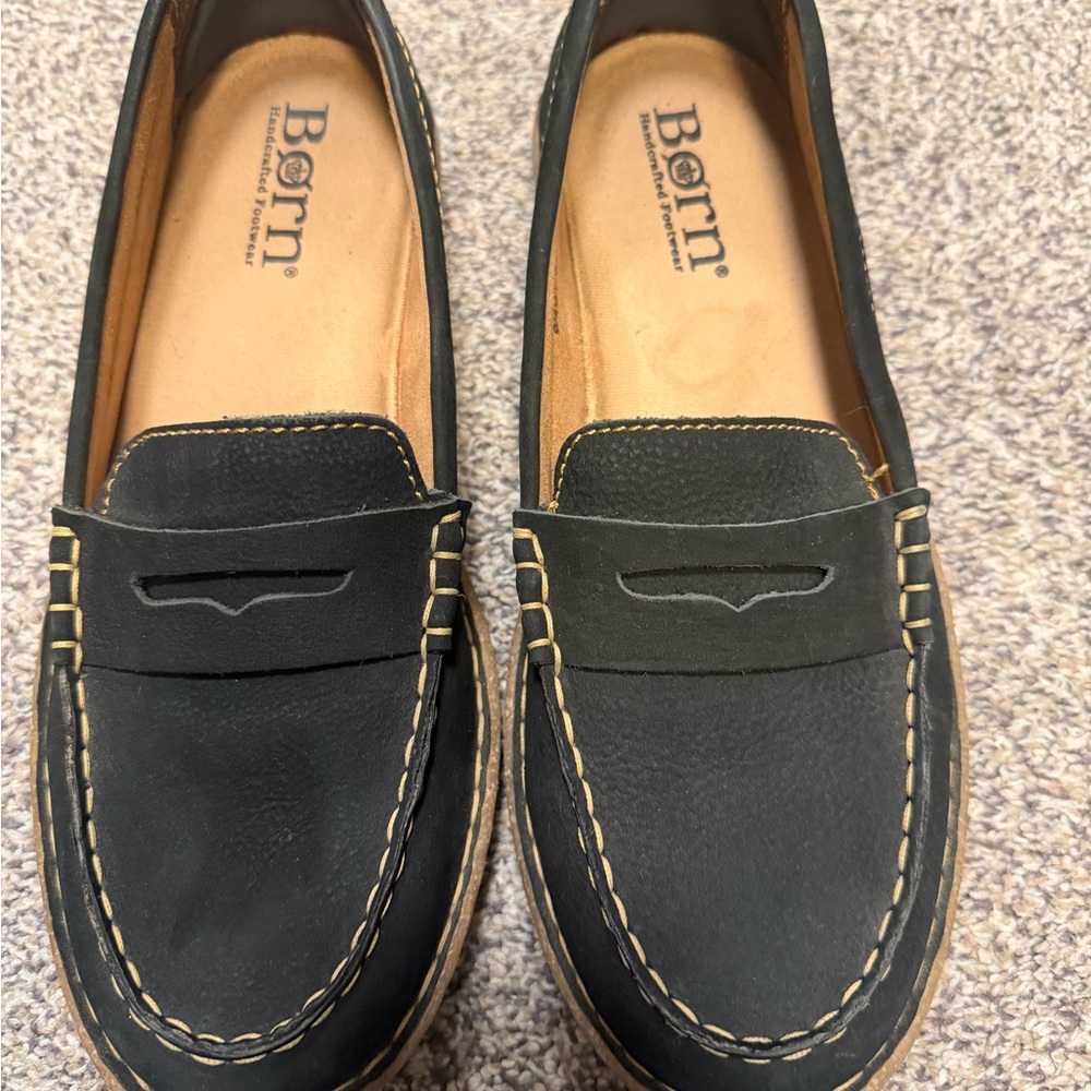 Born Black Leather Slip-Ons